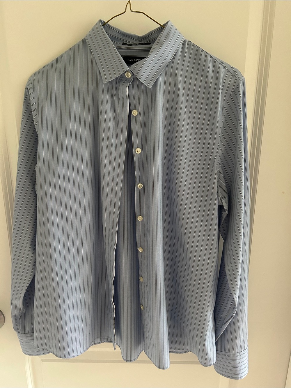 Lands' End Women’s Blue Pinstripe Dress Shirt